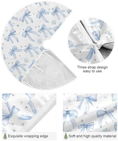 Blueangle 35.4-Inch Blue Bows Christmas Tree Skirt - Soft Wrinkle-Resistant Polyester Holiday Tree Decor - Image 2