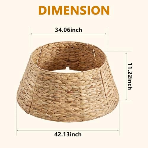 Sweetcrispy 42inch Christmas Tree Collar for 9ft to 12ft Trees, Woven Hyacinth Rattan 4-Panel Collar w/Cord Access Hole & Easy Lock Design, Handwoven Natural - Image 4
