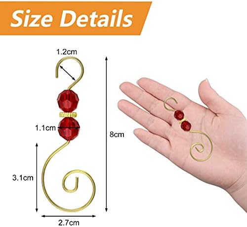 MOROBOR Christmas Ornament Hooks - 30pcs S Shape Metal Hooks with Crystal Bead (Red) - Image 2