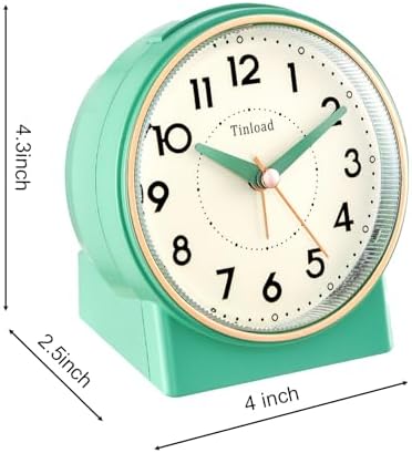 Tinload 4.3" Retro Analog Alarm Clock, Vintage Decor, No Ticking Silent, Easy to Set, Gradual Rise Alarm, On/Off Switch on Side, Gentle Wake, Snooze, Lighted on Demand, Battery Operated, Retro Green - Image 4