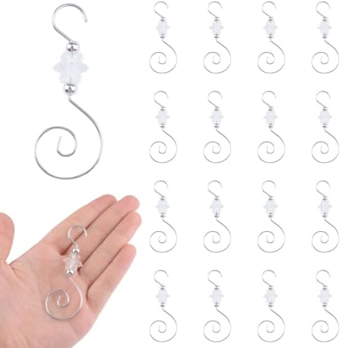 INCREWAY 30PCS Christmas Ornament Hooks with Snowflake Bead, S-Shaped Decorative Hangers Silver Metal Wire Transparent Acrylic Beads for Christmas Tree Decorations Party Crafts Door Frame by ForHome