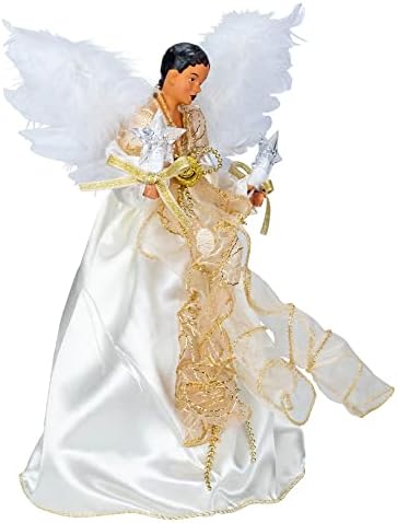 Kurt S. Adler, Inc. UL2219 Kurt Adler 10-Light 12" Ivory & Gold Black Angel Treetop - Image 2