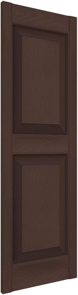 Ekena Millwork Lifetime Vinyl LP2S14X07500FB Standard Two Equal Panel Vinyls, Raised Panel Vinyl Shutters, w/Installation Shutter-Lok's & Matching Screws (Per Pair), 14.75"W x 75"H, Federal Brown