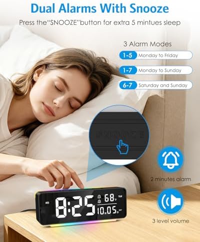 AMIR Digital Alarm Clock, 6.5" Large Display Bedside Clock, Plug-in Clock - Image 3