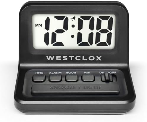 Westclox LCD Digital Bedside Alarm Clock with White Backlit Display and Snooze Function, Battery Operated, (Black, 3-Inch) - Image 3