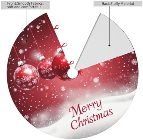 Christmas Tree Skirt Christmas Red Ball Pattern Snowflake Soft Polyester Holiday Tree Base Cover, Decorative Xmas Tree Mat 48 Inch for Home, School, Office - Image 2