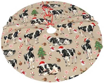 Cow Christmas Tree Skirts with Tassel Xmas Tree Skirt for Home Holiday Indoor Outdoor Seasonal Decors 30" - Image 5