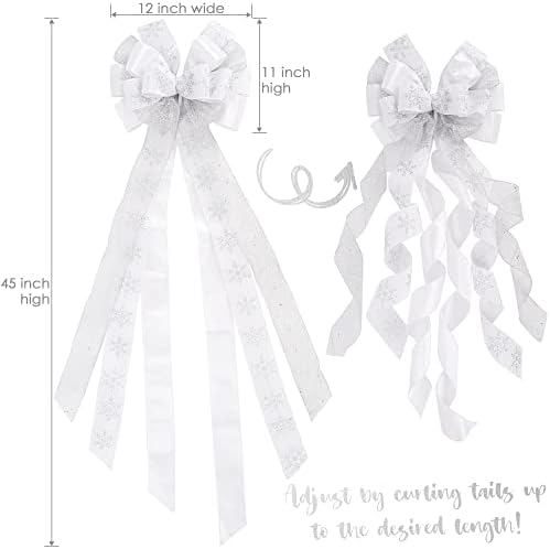 MEEDEE White Glitter Christmas Bows - 12" Wide Velvet Bows for Christmas Tree (1 Pack) - Image 3