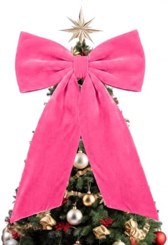 HunnmingRe Large Hot Pink Velvet Bow Christmas Tree Topper 30 Inches by HunnmingRe