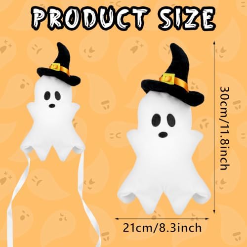 11.8'' White Ghost Plush Halloween Tree Topper with Witch Hat - Image 2