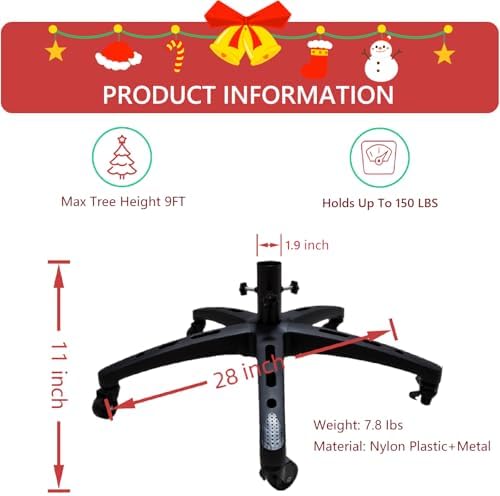 Rolling Christmas Tree Stand with 5 Wheels for up to 9 Foot Artificial Trees, Universal Heavy Duty Movable Xmas Tree Stand Base, Adjustable Fake Tree Holder Base with Rotating Casters - Image 3