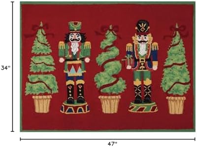 Peking Handicraft Nutcracker Topiary Christmas Decorative Hook Rug, 34 x 47-inch Length, Wool, Holiday Seasonal Decoration - Image 2