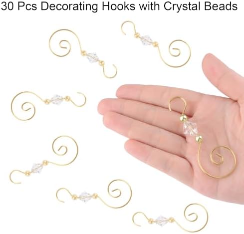 INCREWAY 30PCS Christmas Ornament Hooks with Diamond Shaped Beads, S-Shaped Decorative Hangers Gold Metal Wire Clear Crystal Beads for Christmas Tree Decorations Party Crafts Door Frame - Image 4