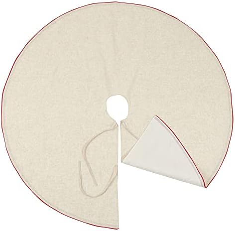 SARO LIFESTYLE Linen Christmas Tree Skirt – Toscana Collection – Natural with Red Piping – Classic Holiday Farmhouse Décor, 72", Red - Image 3