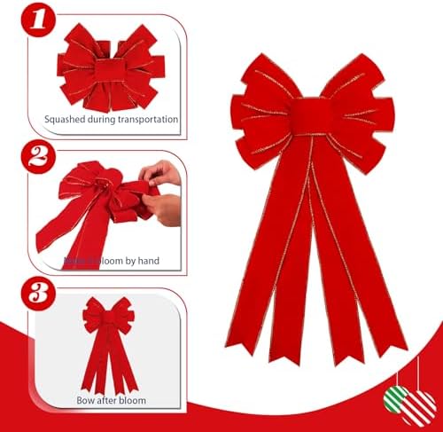 Hongsome 2 Pcs Large 12?€?x24?€? Red Velvet Christmas Bows Outdoor Decorations - Image 3