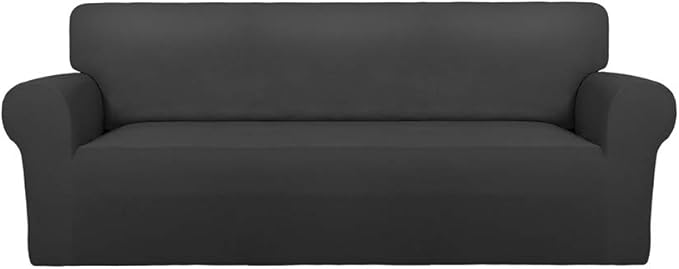 PureFit Super Stretch Sofa Slipcover ?€? Spandex Non Slip Soft Couch Sofa Cover, Washable Furniture Protector with Non Skid Foam and Elastic Bottom for Kids, Pets ???Sofa, Dark Gray???