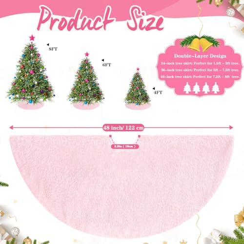 Large Xmas Tree Skirt 48 inch Pink Faux Fur Tree Skirt Christmas Decorations - Image 7