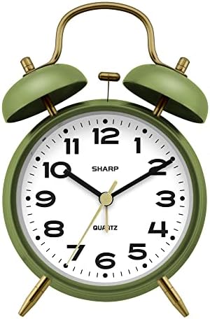 Sharp Twin Bell Alarm Clock for Heavy Sleepers, 4-Inch, Matte Sage by SHARP
