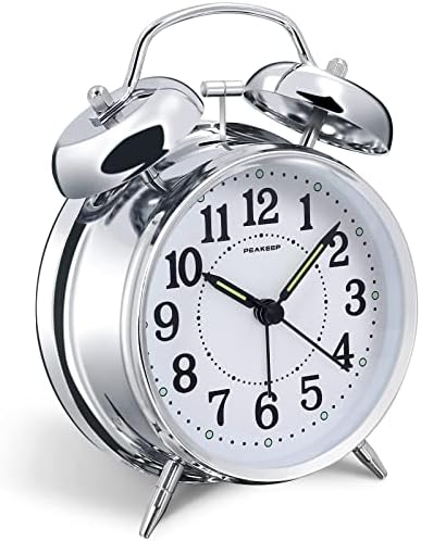 Peakeep Retro 4.5 inches Battery Operated Twin Bell Loud Alarm Clock | for Heavy Sleepers Adults, Old Fashioned Back to 80?€?s for Bedroom Desk Living Room Kids' Room Decoration (Silver) by PEAKEEP