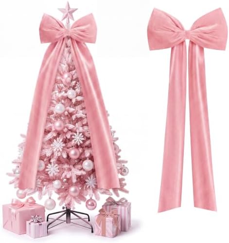 Knitgrip Extra Large Velvet Christmas Tree Topper Bow, Pink, 71 Inch by Knitgrip