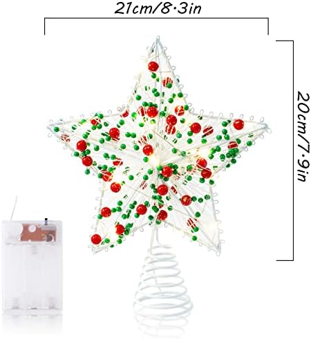 Whaline Christmas Star Tree Topper 8.3 Inch Red Green Berries Dotted 3D Star Treetop LED Lighted Battery Powered Unique Design Xmas Tree Ornament for Christmas Party Indoor Outdoor Home Decoration - Image 2