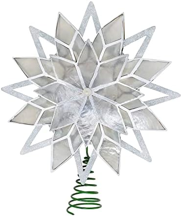 10-Light 8-Point White Glitter Capiz Star Tree Topper by KurtSAdler