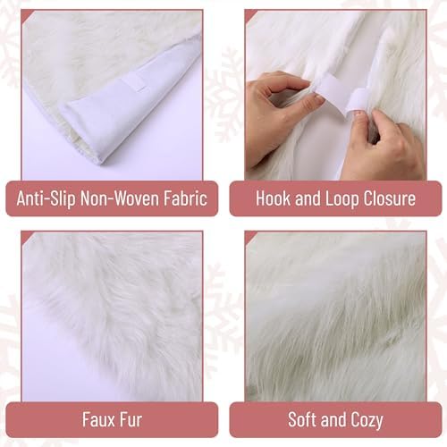 Mr. Pen Christmas Tree Skirt - 48 inches, Faux Fur, White - Image 4