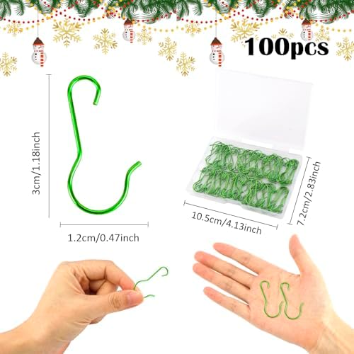 Ornament Hooks, 100 Pack Ornament Hangers for Christmas Trees, Hooks for Ornaments Christmas Tree Decorations, Green - Image 4
