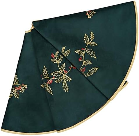 Green Christmas Tree Skirt Velvet 30 inch，Embroidered Vintage Dark Green Tree Skirt, Elegant Fur Plush Xmas Tree Skirts for Merry Christmas Party Xmas Tree Decorations - Image 2