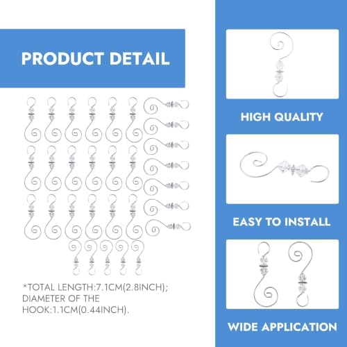 30 Pcs Christmas Ornament Hooks, S-Shaped Decorative Hangers with Crystal Beaded, Metal Wire Hooks for Christmas Tree Decorations, Suncatcher & Party Crafts (Silver & Crystal Beads) - Image 3