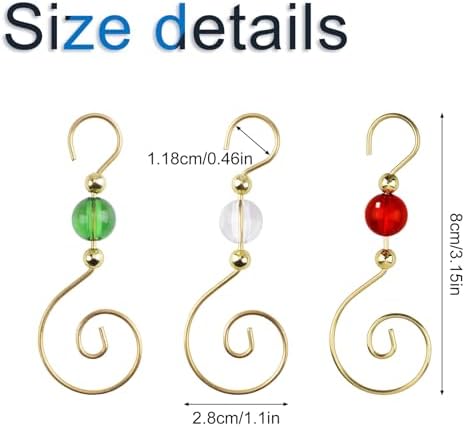 INCREWAY 30 Pcs Golden Wire Ornament Hooks, S-Shaped Christmas Tree Hanger Hooks Metal Decoration Hooks with 3-Color Round Crystal Beads for Party, Home Decor - Image 2