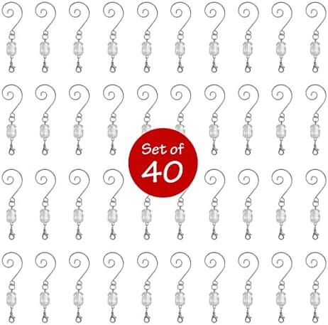 Christmas Ornament Hooks Clear Acrylic with Silver Wire, Pack of 40 Decorative Ornament Hangers, 3 Inch Tree Hooks for Holiday Ornaments, Baubles, Keepsakes, Stockings, Garland & Tree Decorating - Image 2