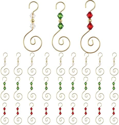 30 PCS Christmas Ornament Hooks, S-Shaped Gold Metal Wire Hangers with 3 Colors Crystal Beads ?€? for Tree Decor, Suncatcher, Party Crafts by Unknown
