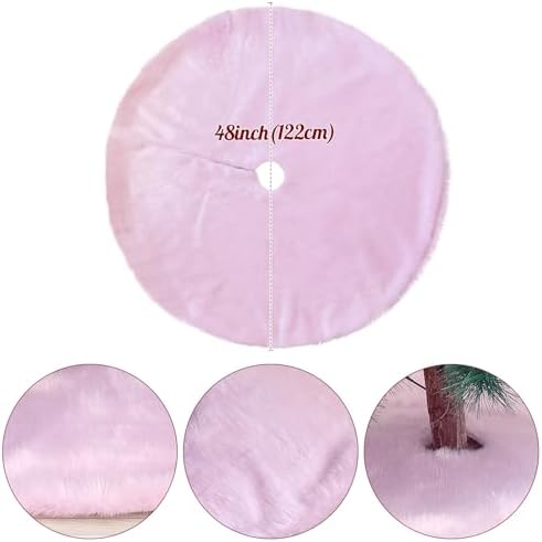 Christmas Tree Skirt Pink Plush 48 inch Xmas Tree Skirt Faux Fur Thick for Family Party Christmas Tree Decoration - Image 5
