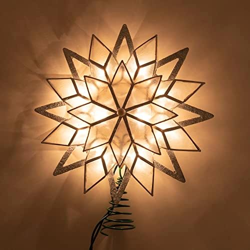 10-Light 8-Point White Glitter Capiz Star Tree Topper - Image 2