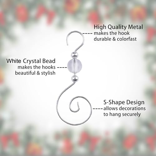 INCREWAY 60PCS Christmas Ornament Hooks, S-Shaped Metal Hooks, Decorative Hook with Crystal Beads for Hanging Ornaments, Decorations - Image 3
