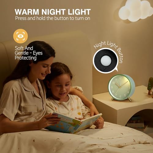 Analog Alarm Clock, Silent Non-Ticking with Night Light, Fashionable Round Metal Alarm Clock for Office, Battery Operated, Bedroom, Elderly, Adults, Children, Student Gifts - Image 3