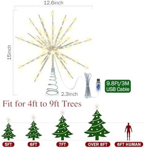 15-Inch Starburst Christmas Tree Topper with 150 LEDs & Remote, Silver - Image 5