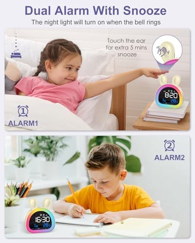 Alarm Clock for Kids, Ok to Wake Up Clock with 9 Color Night Light, Dual Alarms, 5 Level Volume & Brightness Adjustment, 6 Ringtones, Bedroom Alarm Clock for Toddlers, Teens, Girls Gifts - Image 5