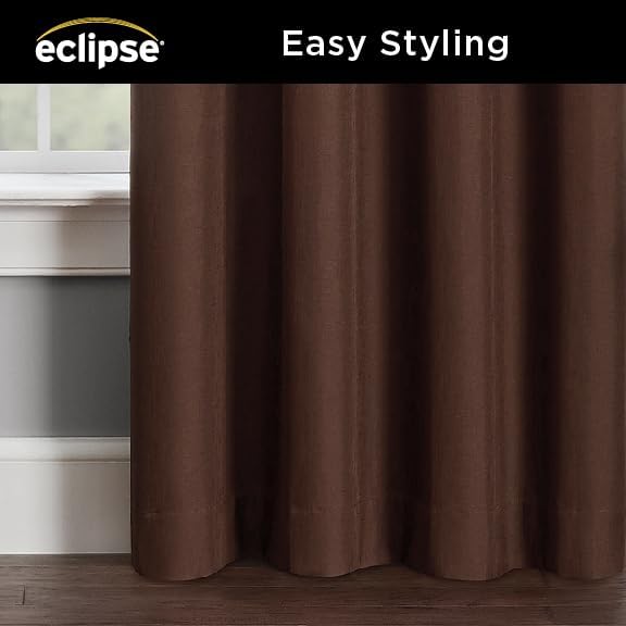 Eclipse Kendall Modern Thermaback Blackout Window Curtains, Rod Pocket, Insulating and Noise Reducing Window Curtains, 84 Inch Long x 42 Inch Wide, Curtain Panel Set, 2 Pack, Chocolate Brown