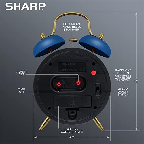 Sharp 4-Inch Twin Bell Alarm Clock for Heavy Sleepers (Matte Navy) - Image 3