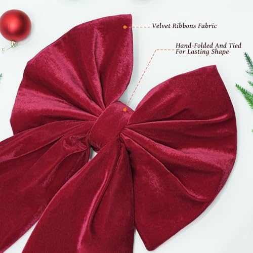Christmas Decorations - 2 Pack Large Red Velvet Christmas Bows - Image 3
