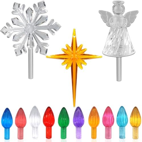 110Pcs in 10 Colors Ceramic Christmas Tree Replacement Bulbs - Plastic Lights Pegs, Included Angel Topper???Snowflake Top???Cross Stars. by YOULIK