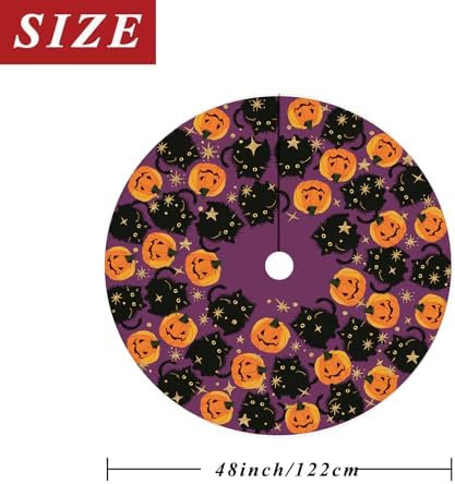 GAGEC Halloween Tree Skirt Purple Tree Mat Funny Black Cat Pumpkins Tree Decor 48inch for Halloween Christmas Indoor Outdoor Decorations - Image 4
