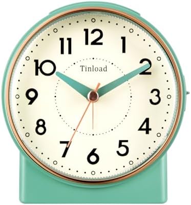 Tinload 4.3" Retro Analog Alarm Clock, Vintage Decor, No Ticking Silent, Easy to Set, Gradual Rise Alarm, On/Off Switch on Side, Gentle Wake, Snooze, Lighted on Demand, Battery Operated, Retro Green by Tinload