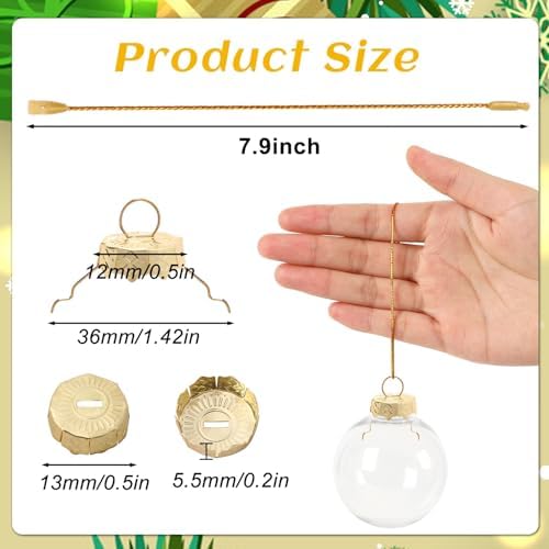 200 Sets 12 mm Gold Christmas Ornament Caps and Hangers String - Image 2
