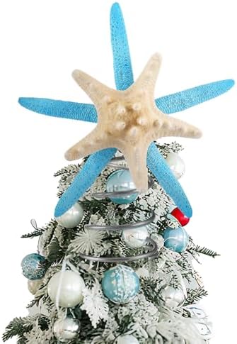 Soulchen Christmas Starfish Tree Topper Coastal Christmas Tree Decor 8.3 Inch Beach Starfish Treetop Decoration Blue and White Coastal Xmas Treetop Ornament for Sea Beach Themed Xmas Home Decor by Soulchen