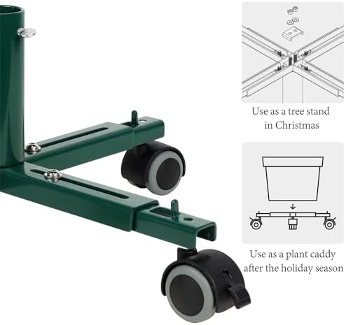 Blissun Christmas Tree Stand Base with Wheels, Movable Christmas Fake Tree Holder, Fits up to 7.5 FT Artificial Trees, Plant Caddy with Wheels, Plant Taxi, Plant Dolly Cart After Christmas (Green) - Image 4