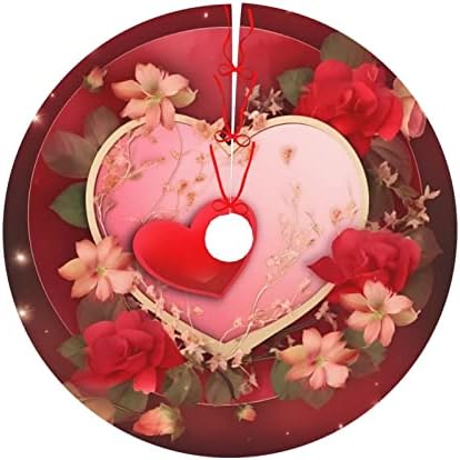 Christmas Tree Skirt, Beautiful Flowers Love Hearts Valentine's Day Xmas Large Tree Mat, New Year Festive Holiday Party Decorations 30" inches - Image 3