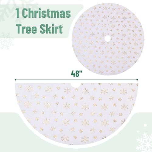 Mr. Pen Christmas Tree Skirt - 48 Inch Faux Fur Tree Skirt with Gold Snowfl - Image 2